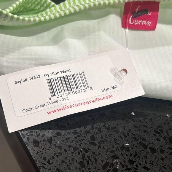 NWT Lisa Curran Green White Stripe Ivy High Waist Bikini Bottom Size Medium - Picture 4 of 7